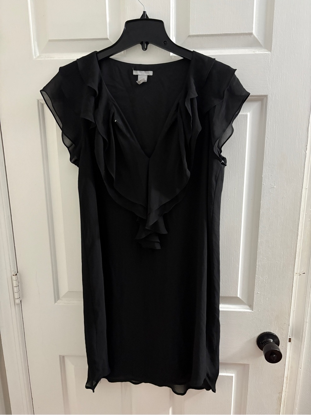 H&M Black Ruffle V-Neck Midi Dress